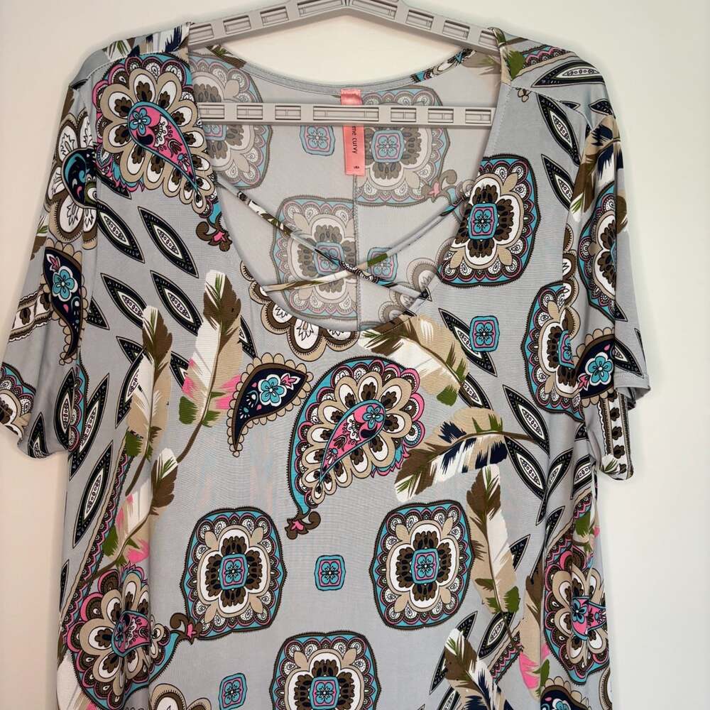HONEYME CURVY Criss Cross Dress Womens XXL Floral Paisley Gray Flowy Summer
